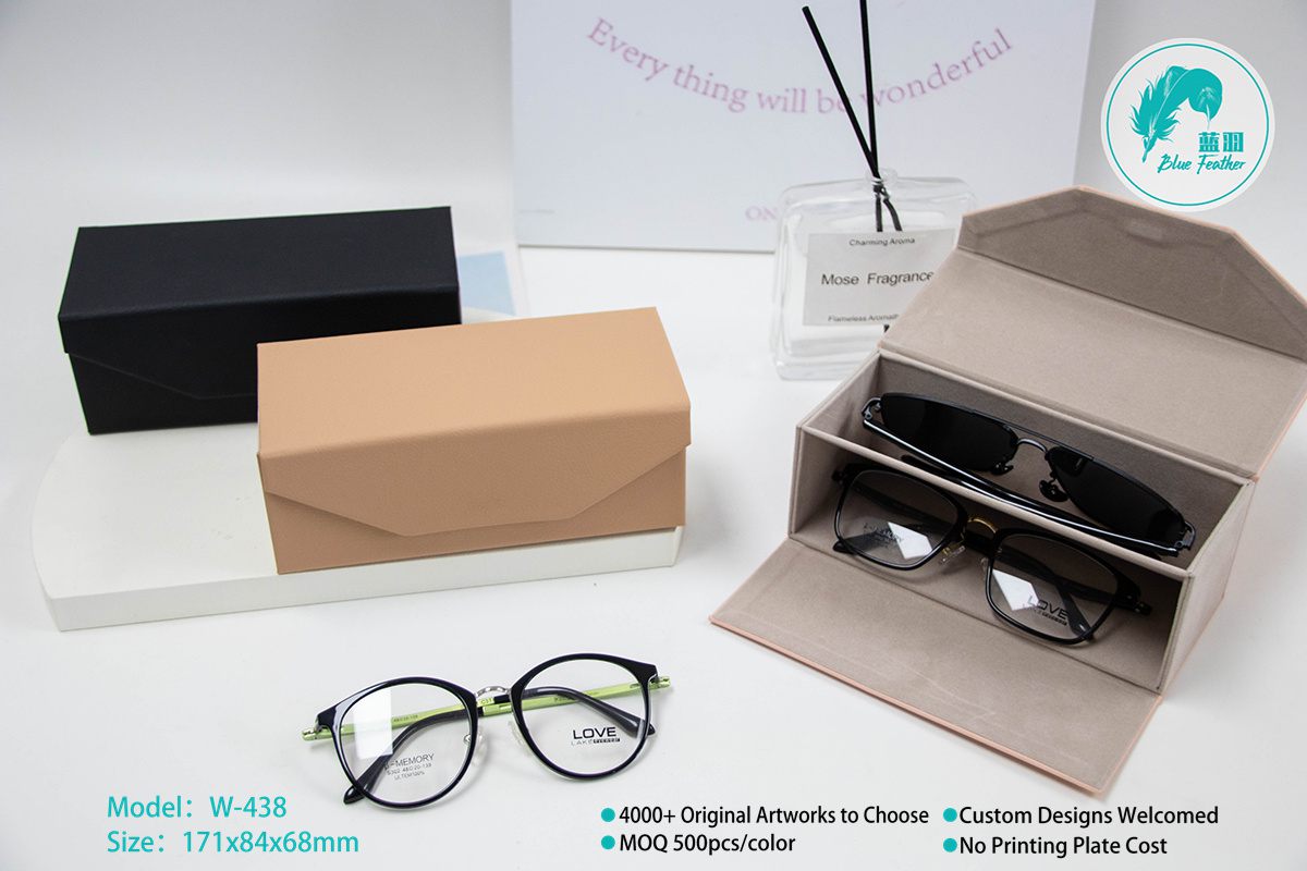 PU Leather Handmade Eyeglass Case with Two Separate Compartments
